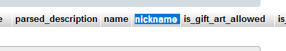 Nickname column between Name and Is_Gift_Art_Allowed columns.