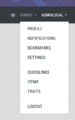 The username dropdown with an additional link to the quicklinks page, as well as the user's own quicklinks for Items and Traits